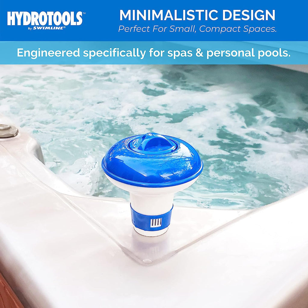 HYDROTOOLS BY SWIMLINE 8715 Mini Chemical Dispenser For Spas and Personal Pools| Compatible With Bromine &amp; Chlorine Supports 1’’ Tablets | Adjustable Control Ring For Customizable Flow Rate