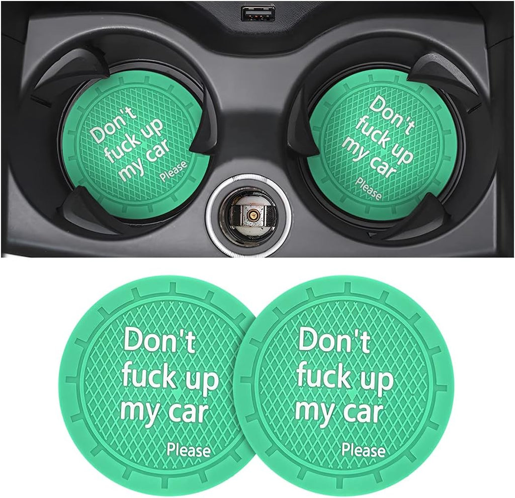 8sanlione 2 Pack Car Cup Holder Coasters, 2.75 Inch Non-Slip PVC Insert Cup Coaster, Anti-Scratch Auto Cup Mats for Women Men, Vehicle Interior Accessories for Car, SUV, Truck (D Light Green/2PCS)