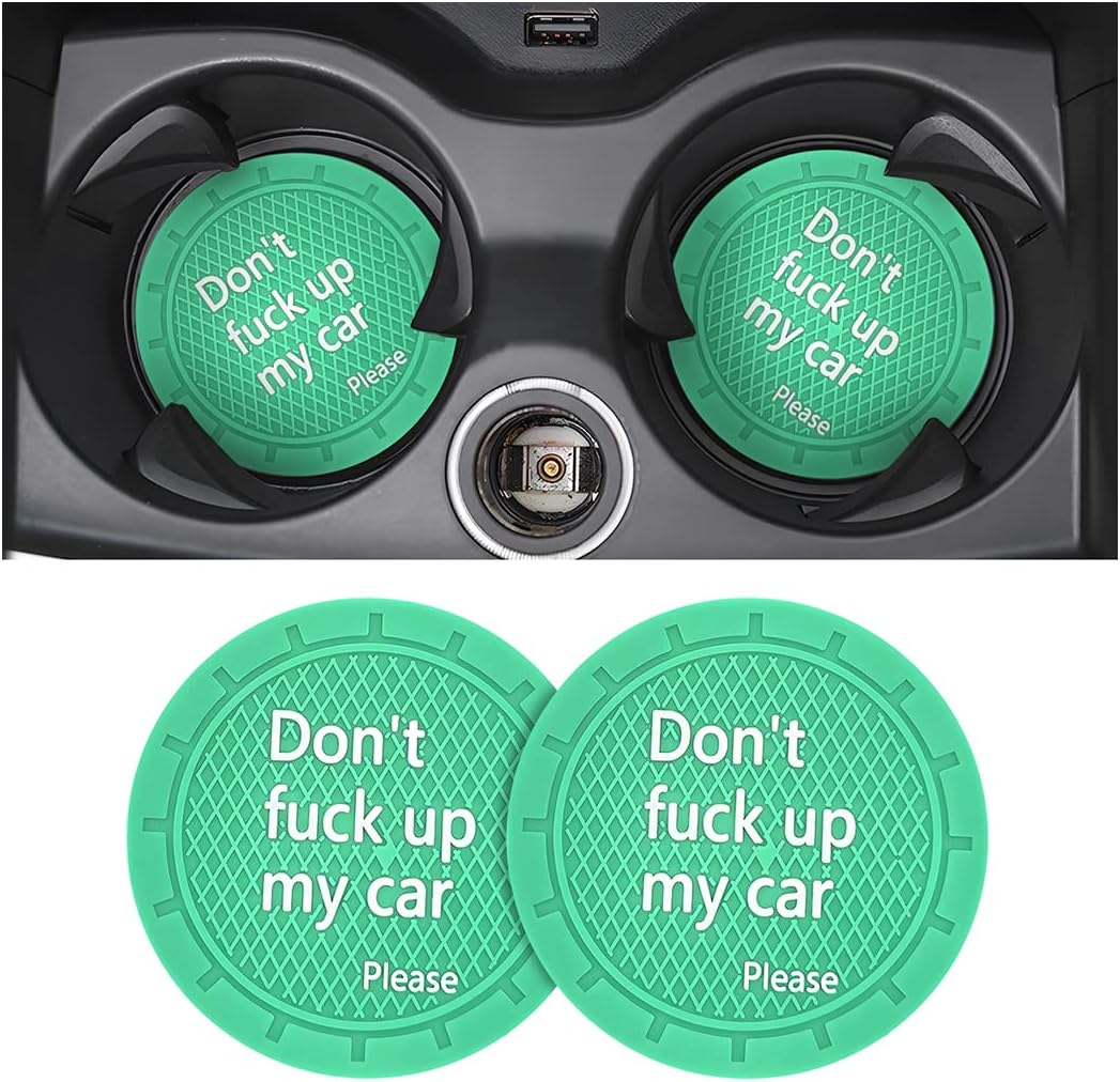 8sanlione 2 Pack Car Cup Holder Coasters, 2.75 Inch Non-Slip PVC Insert Cup Coaster, Anti-Scratch Auto Cup Mats for Women Men, Vehicle Interior Accessories for Car, SUV, Truck (D Light Green/2PCS)