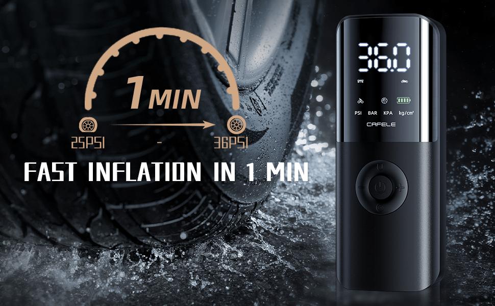 Portable Tire Inflator Air Compressor, 2X Faster Inflation, 150PSI Air Pump For Car Tire, Cordless Tire Inflator With 4000mAh Battery, Pressure Gauge