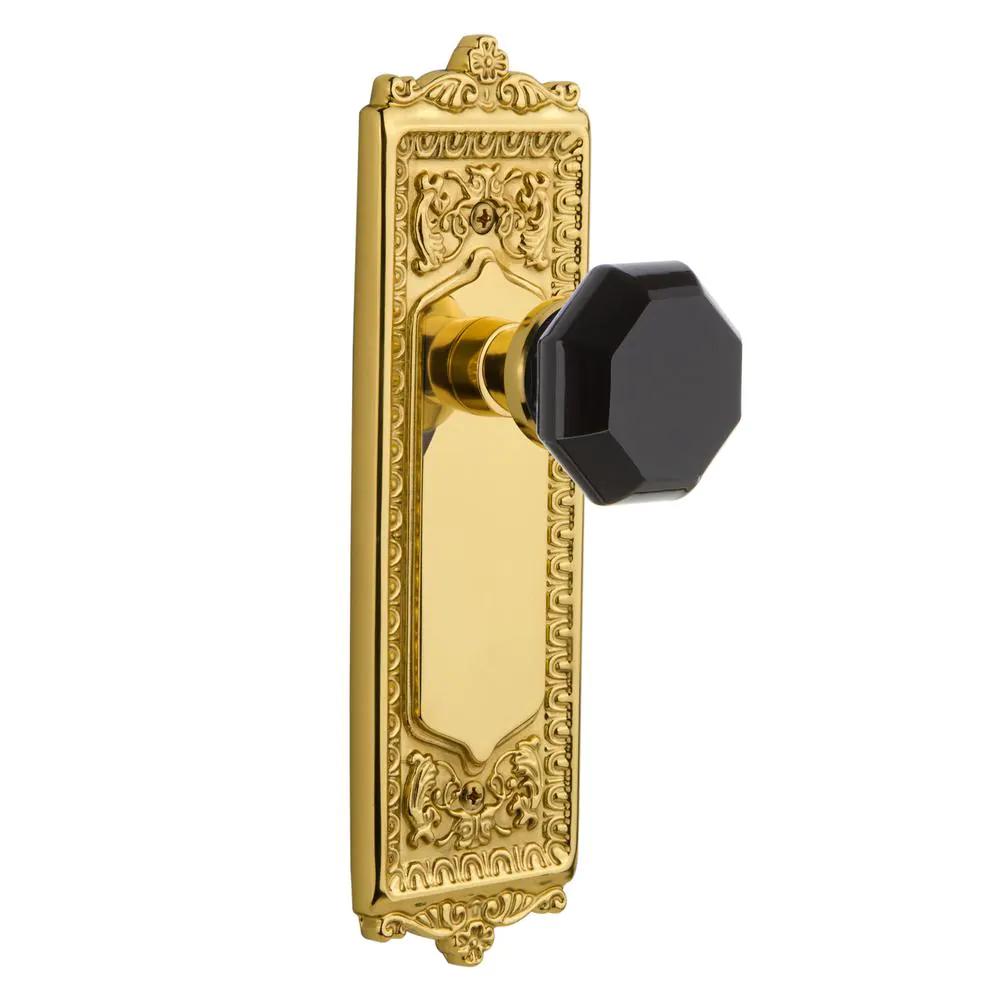 Egg &amp; Dart Plate 2-3/4 in. Backset Unlaquered Brass PassaHall/Closet Waldorf Black Door Knob