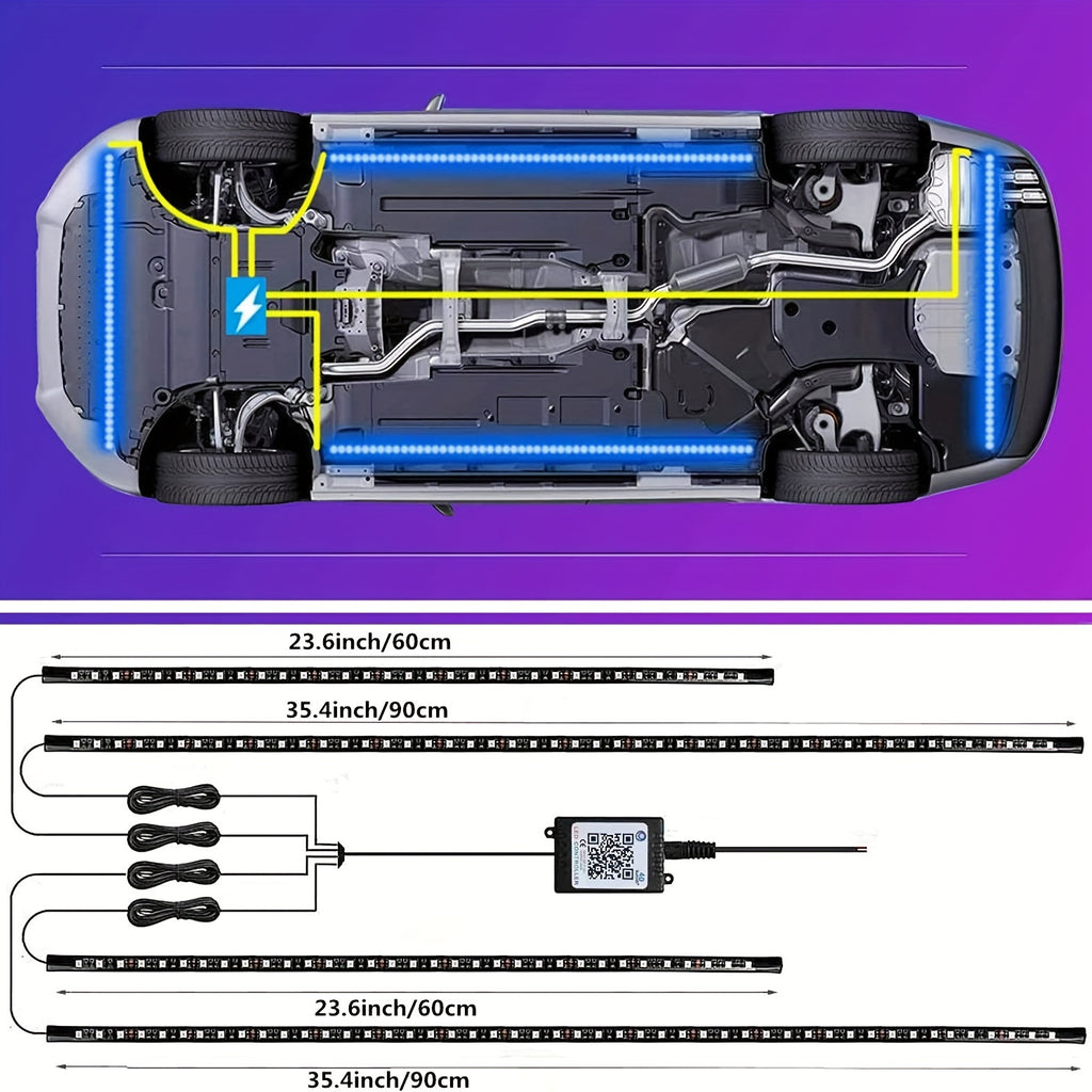 4pcs RGB Car Led Lights Bar,Car Led Lights With App, Music Mode Car Underglow Strip Lights, Waterproof Underglow LED Light Kit For SUVs,Trucks