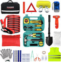 Car Emergency Roadside Tool kit,Road Side Safety Assistance Kit for Women Men Adult,Auto Truck Vehicle Emergency Bag with Shovel Jumper Cable First Aid Kit Blanket Front Rear Cover Alignment Tool