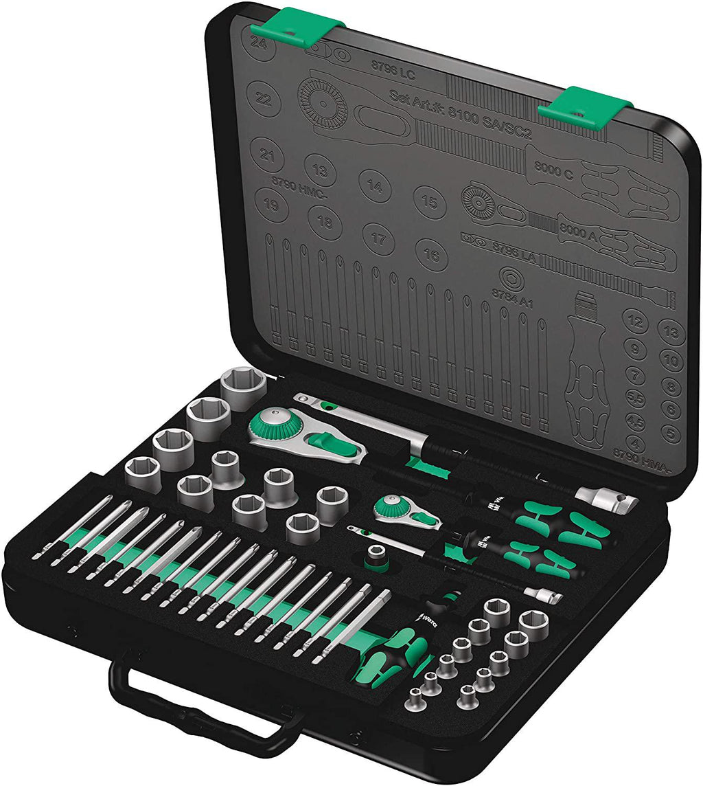 W05160785001 8100 Sa/Sc 2 Zyklop Speed Ratchet Set, 1/4" Drive and 1/2" Drive, Metric, 43 Pieces