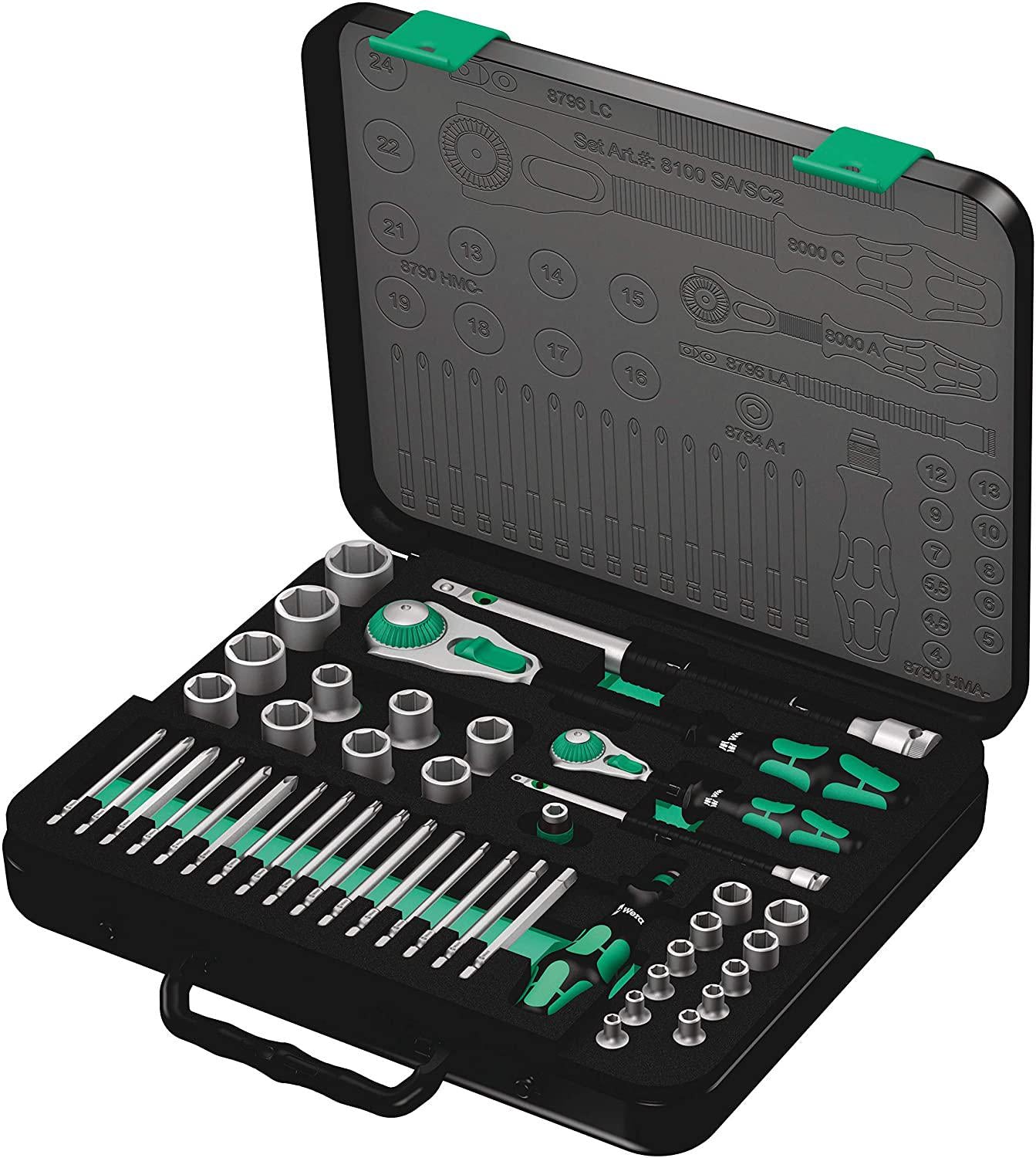 W05160785001 8100 Sa/Sc 2 Zyklop Speed Ratchet Set, 1/4" Drive and 1/2" Drive, Metric, 43 Pieces