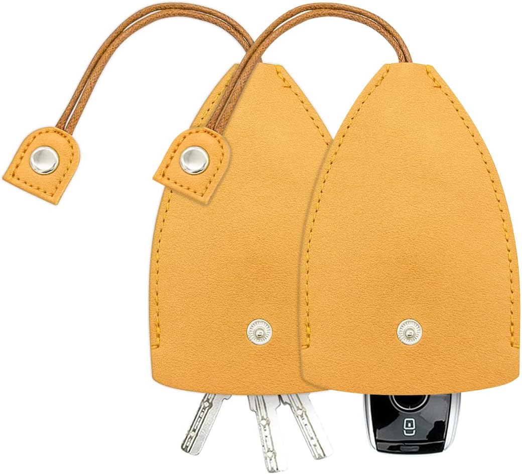 Car Key Case, 2PCS Creative Pull-Out Key Sleeve Keychain Bags, PU Leather Large-Capacity Protective Key Holder Hook (Yellow)