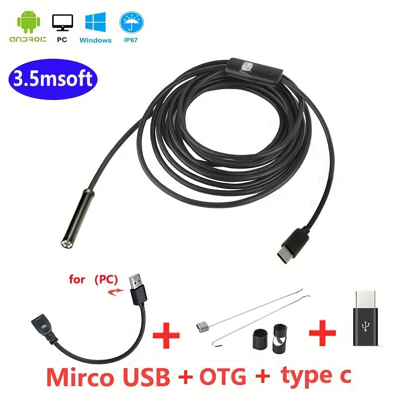 5mmHD Lens Industrial Endoscope: IP67 Waterproof Tool For Car Repair, Air Conditioner &amp; Sewer Pipe Detection - Android Type-C Interface