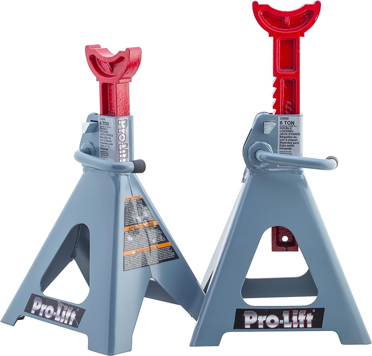 Pro-Lift Heavy Duty 6 Ton Jack Stands Pair - Double LocPins - Handle Lock and Mobility Pin for Auto Repair Shop with Extra Safety