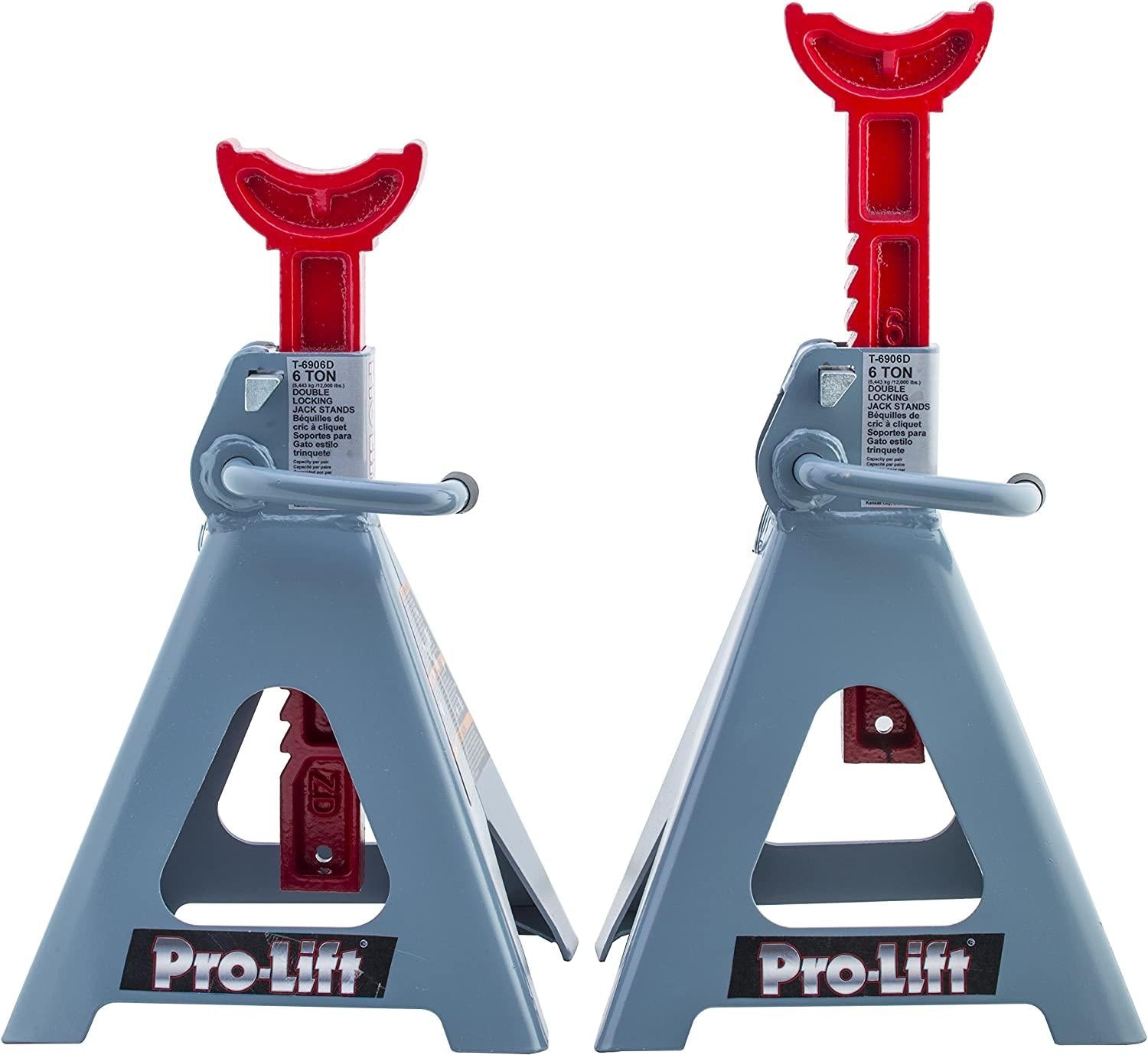 Pro-Lift Heavy Duty 6 Ton Jack Stands Pair - Double LocPins - Handle Lock and Mobility Pin for Auto Repair Shop with Extra Safety