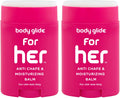 Body Glide For Her Anti Chafe Balm: anti chafing stick with added emollients. Prevent rubbing leading to chafing, raw skin, and irritation. Use for arm, bra, butt, groin, &amp; thigh chafing: 1.5oz-2pk