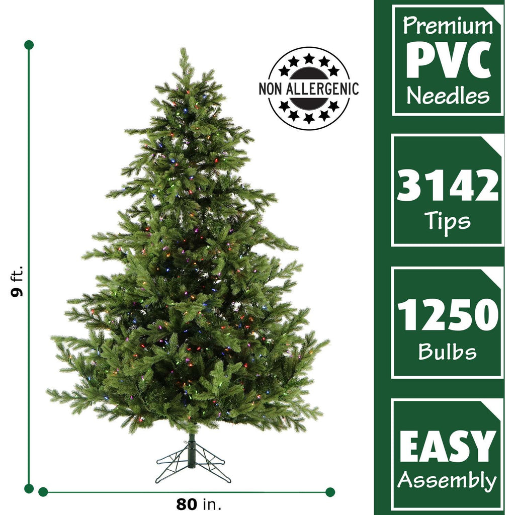 Fraser Hill Farm Multi-Color Prelit LED Green Foxtail Pine Artificial Christmas Tree, 9'