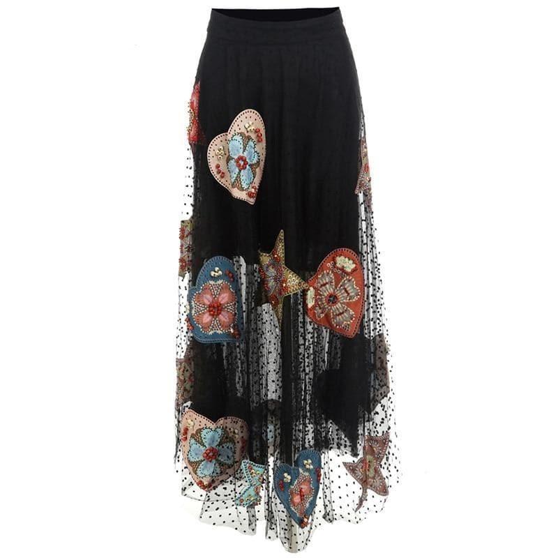 black beaded tulle maxi skirt