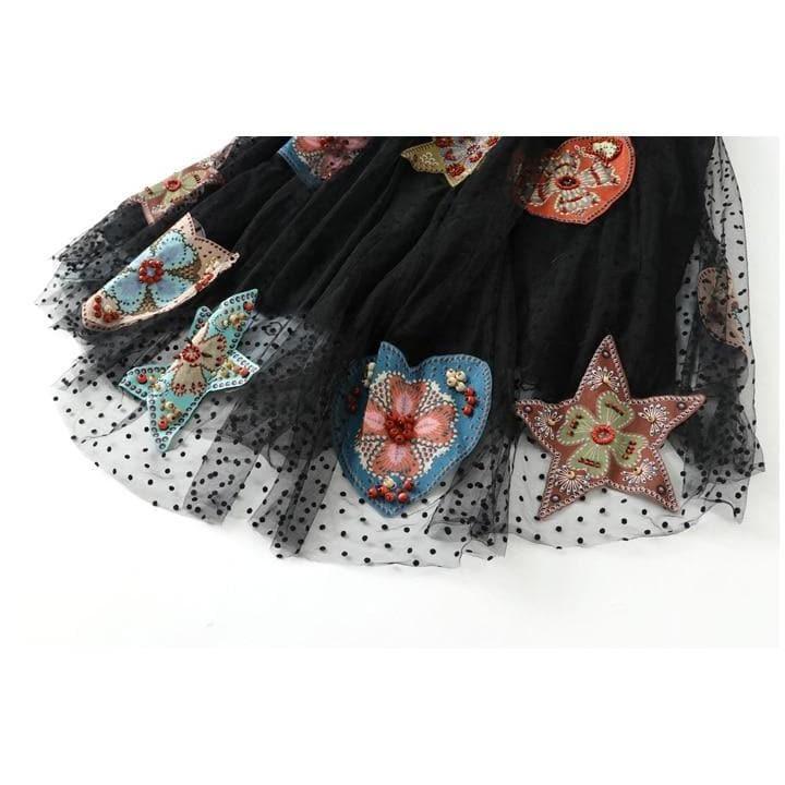 black beaded tulle maxi skirt