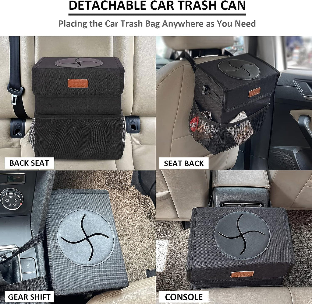 Vankor Car Trash Can for Car Cute, Car Trash Bag Bin Hanging Waterproof Automotive Car Garbage Cans Leak Proof Vehicle Trash Can Black