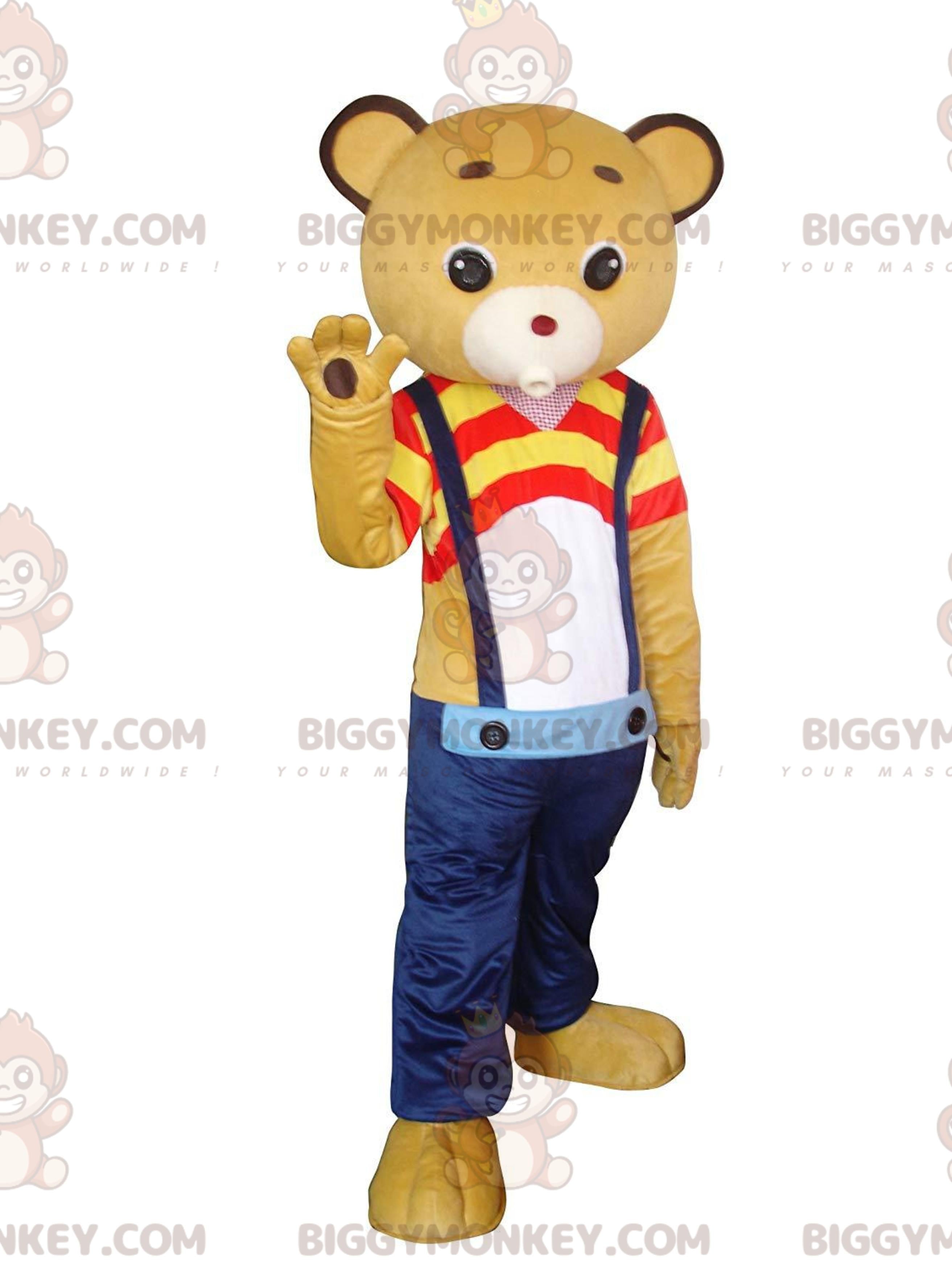 Yellow Teddy Bear BIGGYMONKEYMascot Costume with Jeans and Colorful Outfit