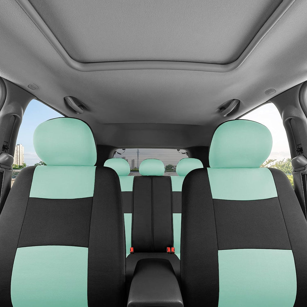BDK PolyPro Car Seat Covers Full Set in Mint on Black – Front and Rear Split Bench Seat Covers for Cars, Easy to Install Car Seat Cover Set, Car Accessories for Auto Trucks Van SUV