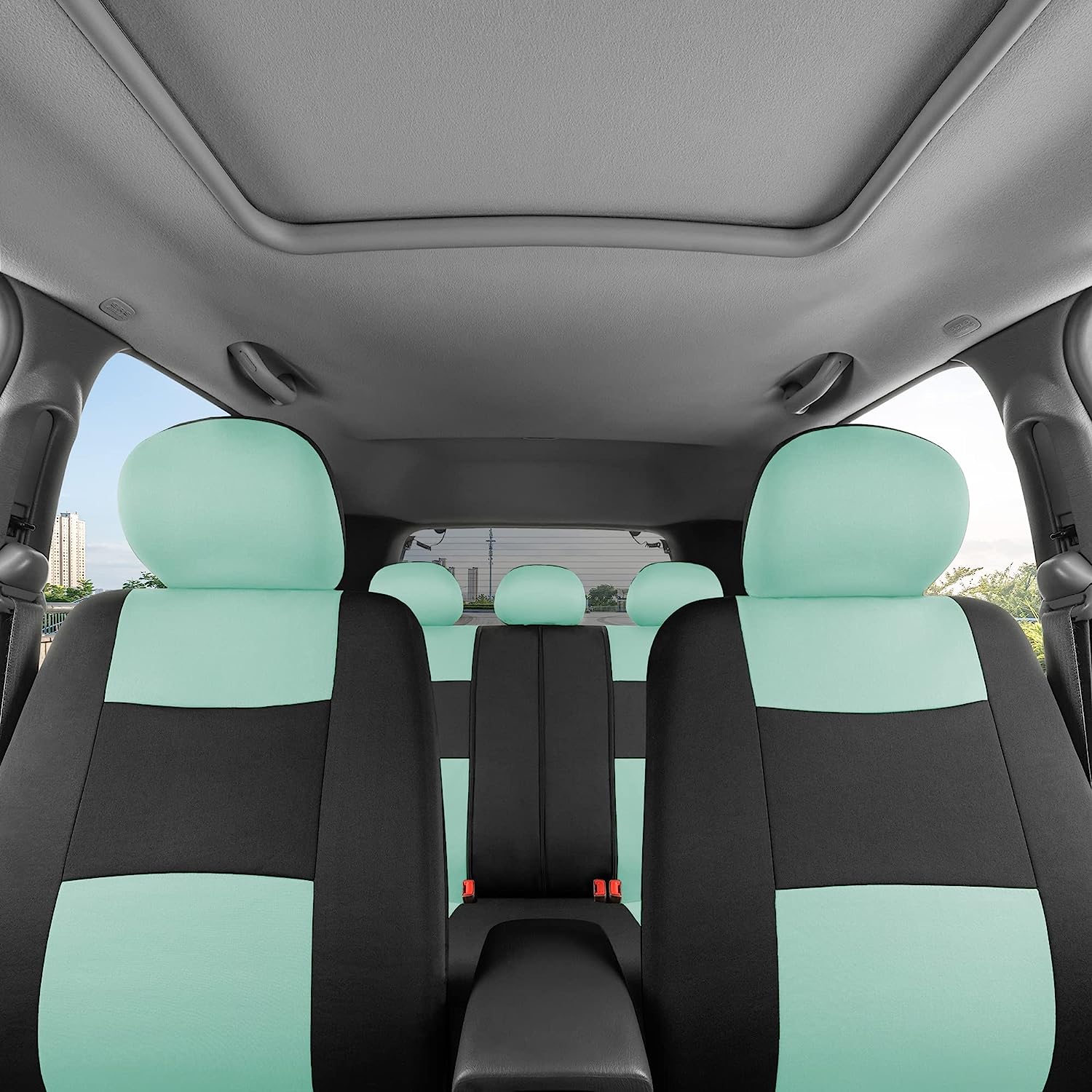 BDK PolyPro Car Seat Covers Full Set in Mint on Black – Front and Rear Split Bench Seat Covers for Cars, Easy to Install Car Seat Cover Set, Car Accessories for Auto Trucks Van SUV