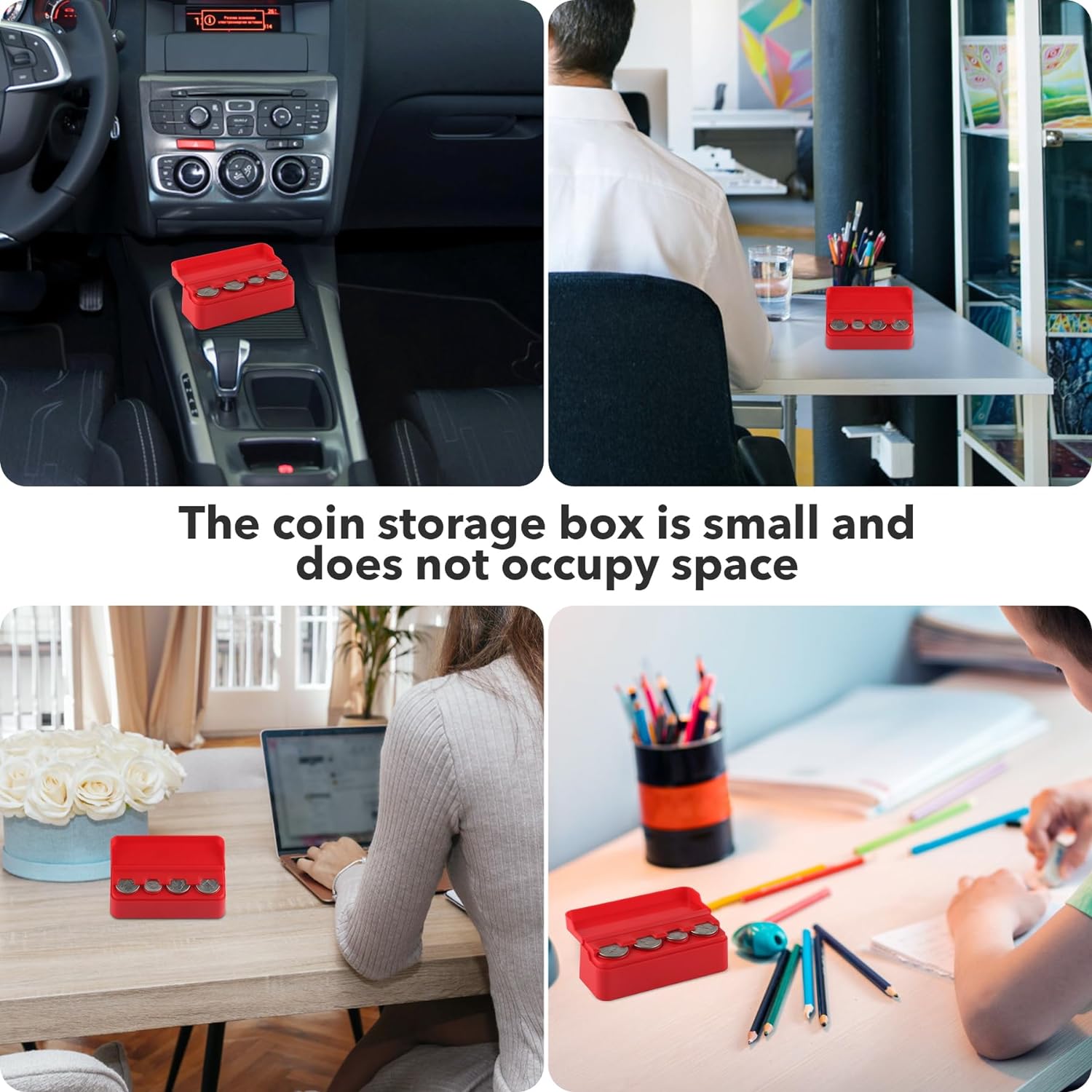 SINGARO Coin Holder for Car, Universal Car Coin Change Organizer, Car Coin Holder Compatible with Coins of Different Sizes, Car Interior Accessories, Suitable for Most Cars, Trucks(Red，2 Pack)