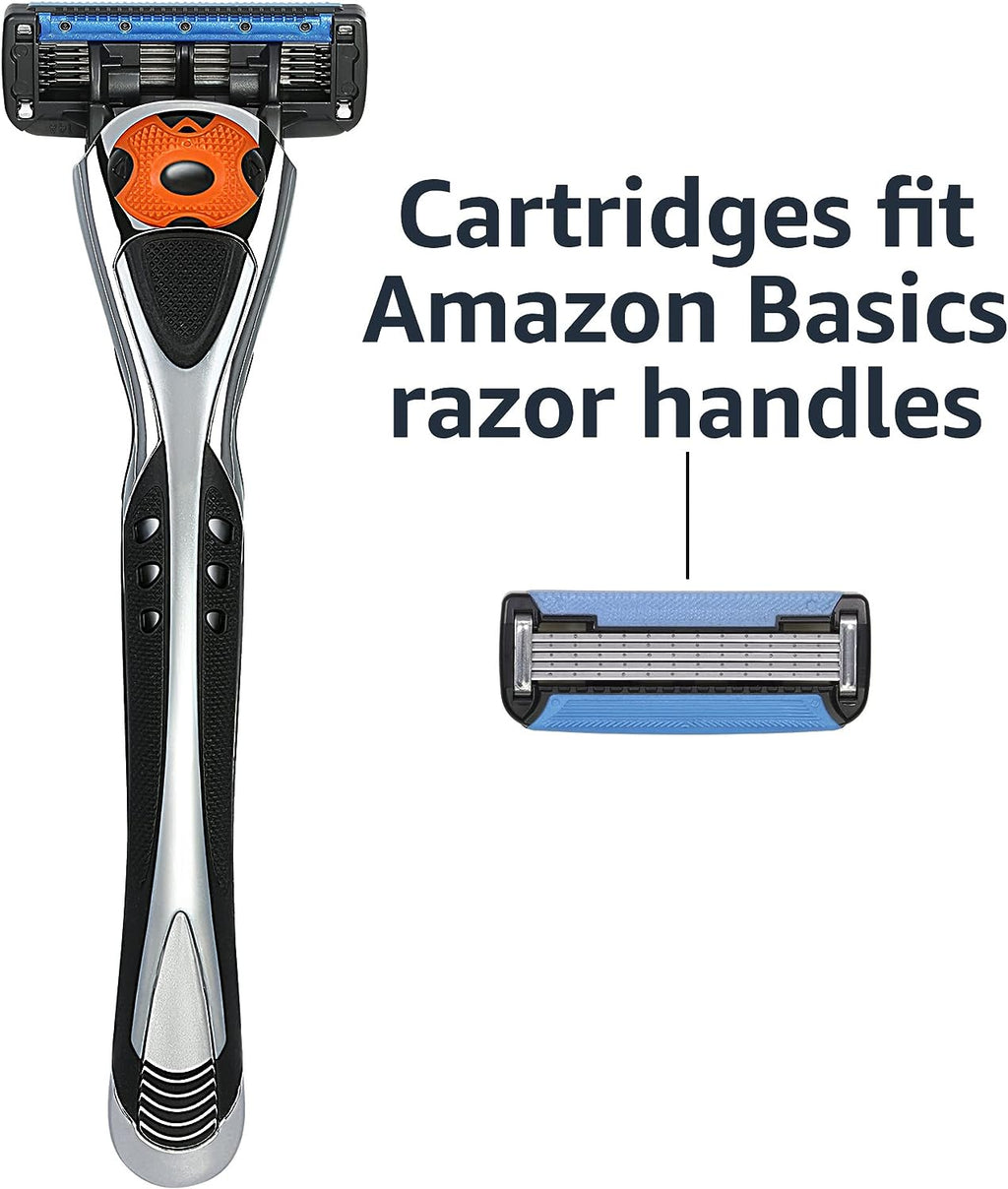 Amazon Basics 5-Blade MotionSphere Razor for Men with Dual Lubrication and Precision Trimmer, Handle &amp; 16 Cartridges, Cartridges fit Amazon Basics Razor Handles only, 17 Piece Set, Black