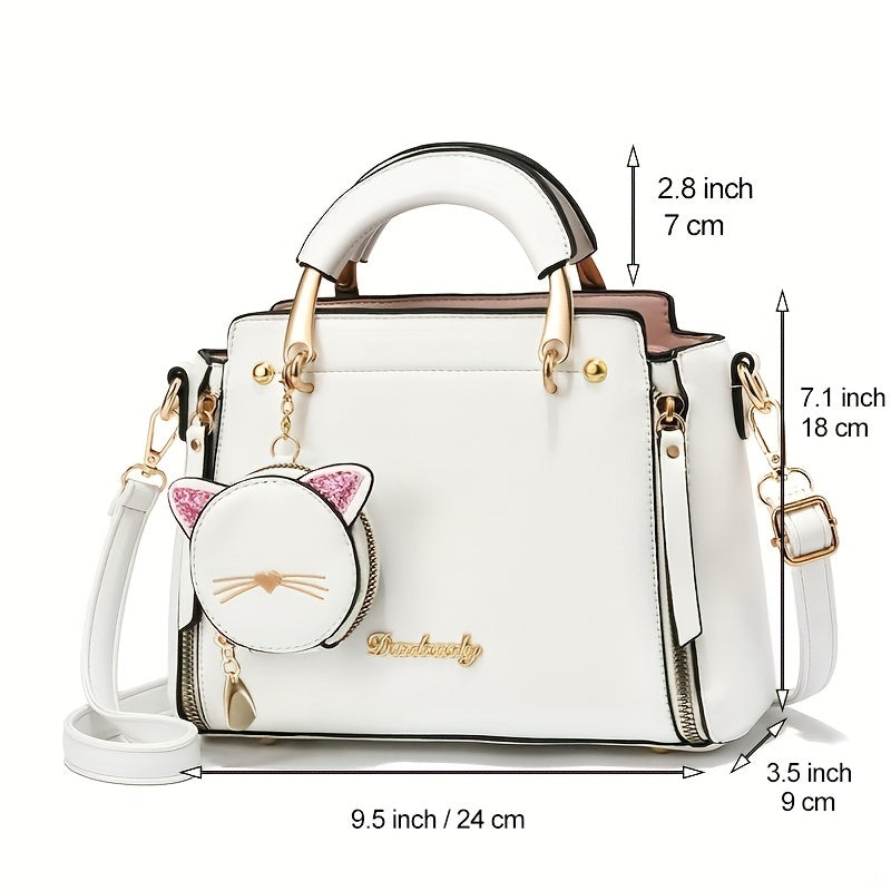 Letter Decor Hand Satchel Bag, Stylish Shoulder Zipper Bag With Mini Coin Purse, Crossbody Bag For Work