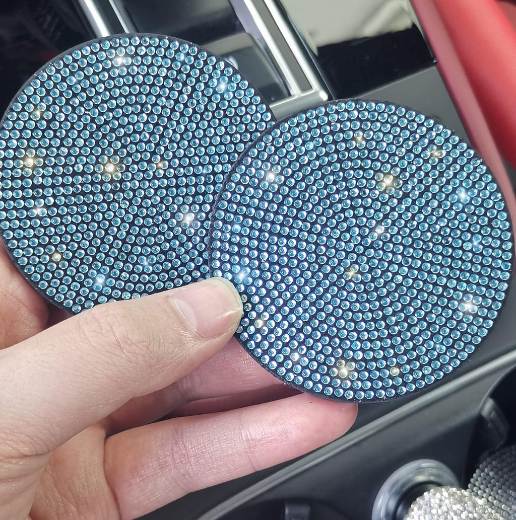 2pcs Bling Car Cup Holder Coaster, 2.75 inch Anti-Slip Shockproof Universal Fashion Vehicle Car Coasters Insert Bling Rhinestone Auto Automotive Interior Accessories for Women (2 pcs, Aquamrine)