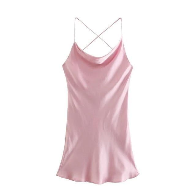 satin backless summer mini dress
