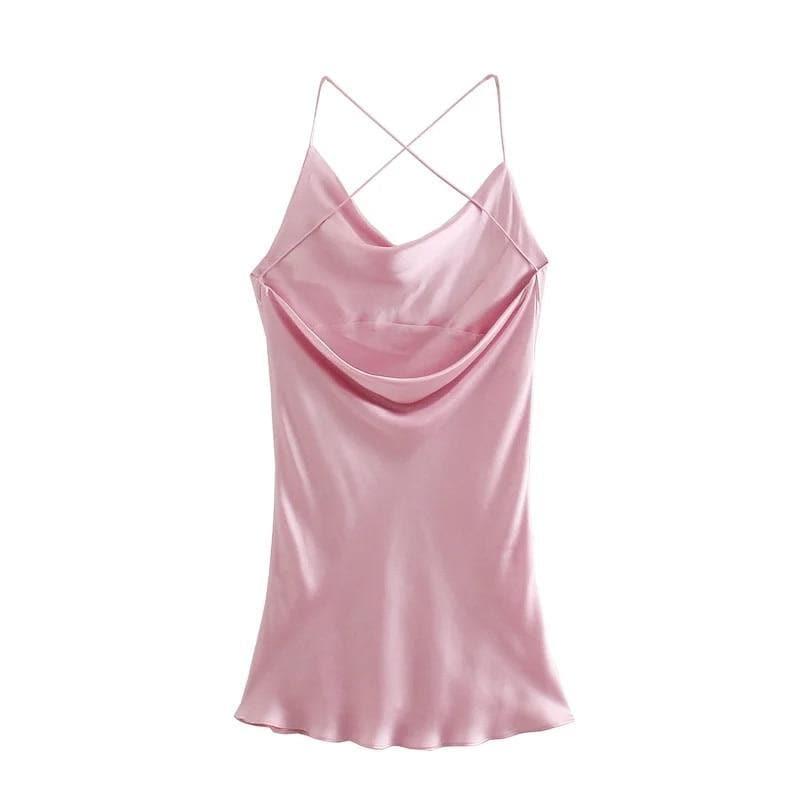 satin backless summer mini dress
