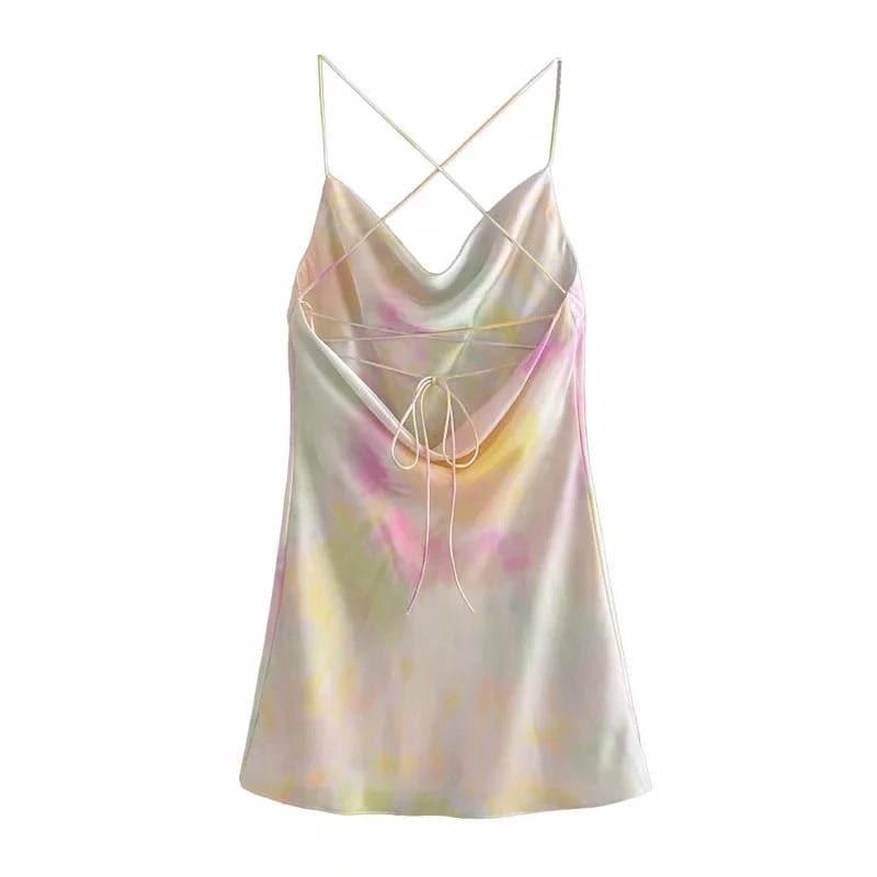 satin backless summer mini dress