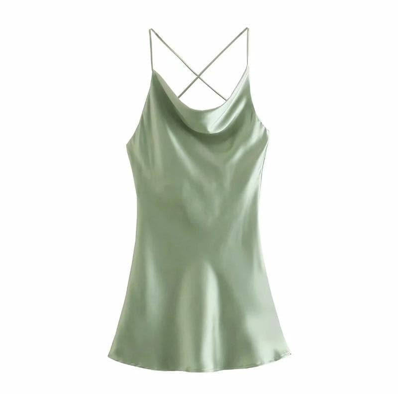 satin backless summer mini dress