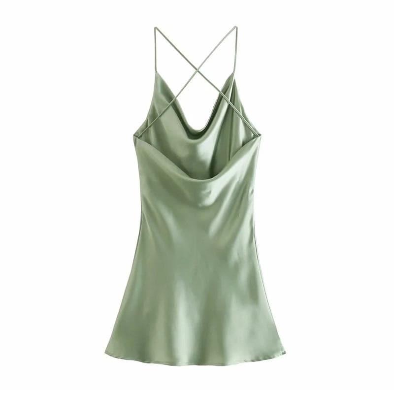 satin backless summer mini dress