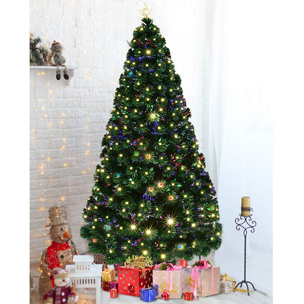 Ktaxon Christmas Tree 7.5FT Fiber Optic Christmas Tree with 260 LED Lamps &amp; 260 Branches