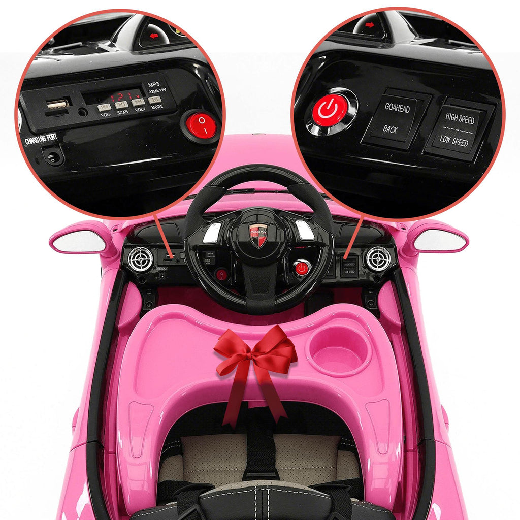 2023 Girl's Ride On Sports Kids Car 12V Battery Powered W/ Dining Table, Leather Seat, LED Lights