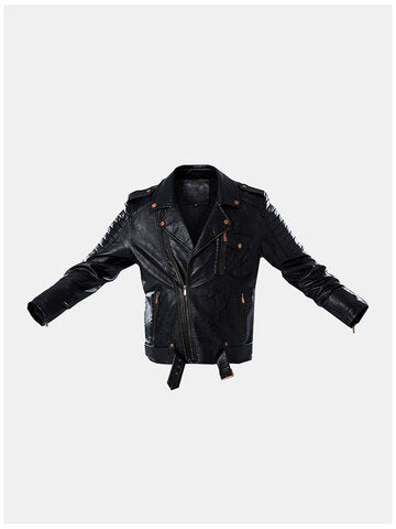 mens vintage zipper up button designer belted pocket leather jackets