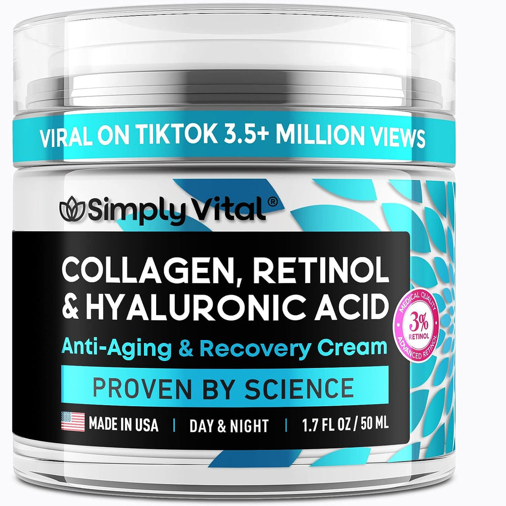 SimplyVital Face Moisturizer Collagen Cream - Anti Aging Neck and Décolleté - Made in USA Day &amp; Night Face Cream - Moisturizing, Lifting &amp; Recovery - 1.7oz