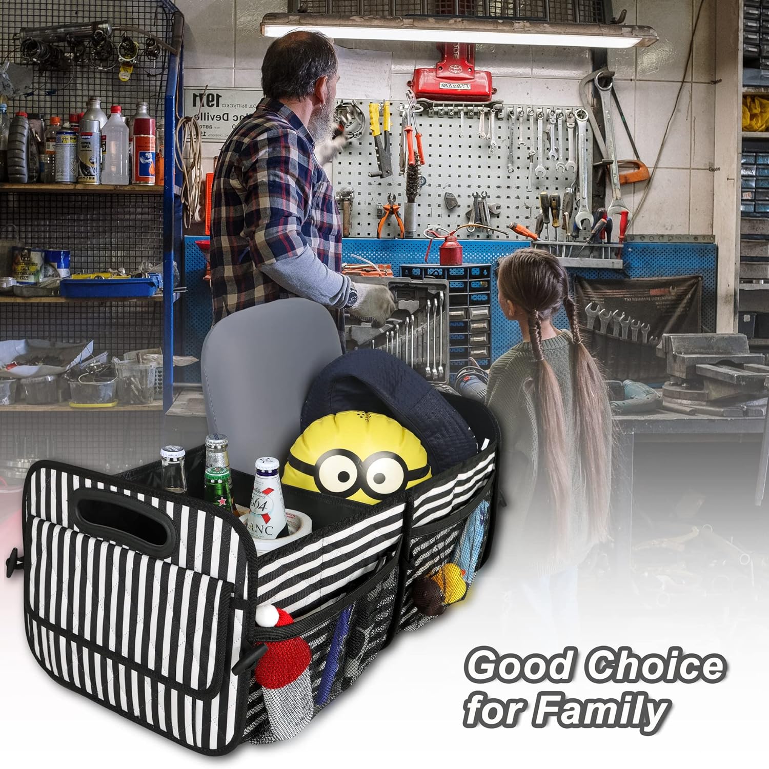 Deosk Car Trunk Organzier for suv,Car Organziers and Storage with 6 Big Pocket,Car Accessories for Women/Men 50L Waterproof Polyester Trunk Organzier for Car/SUV/Minivan/Truck（Medium, Stripe）