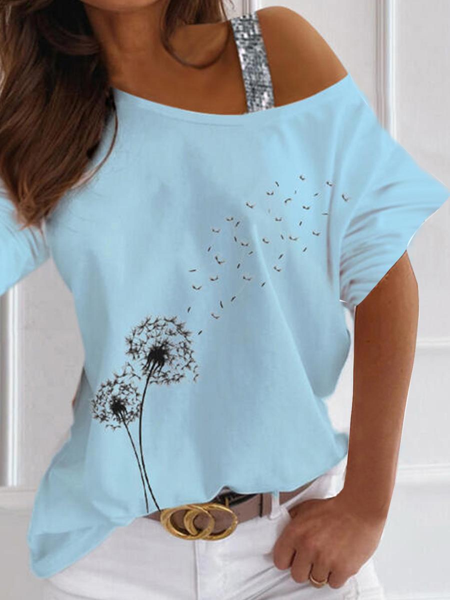 Casual Dandelion Print Off Shoulder T-shirt