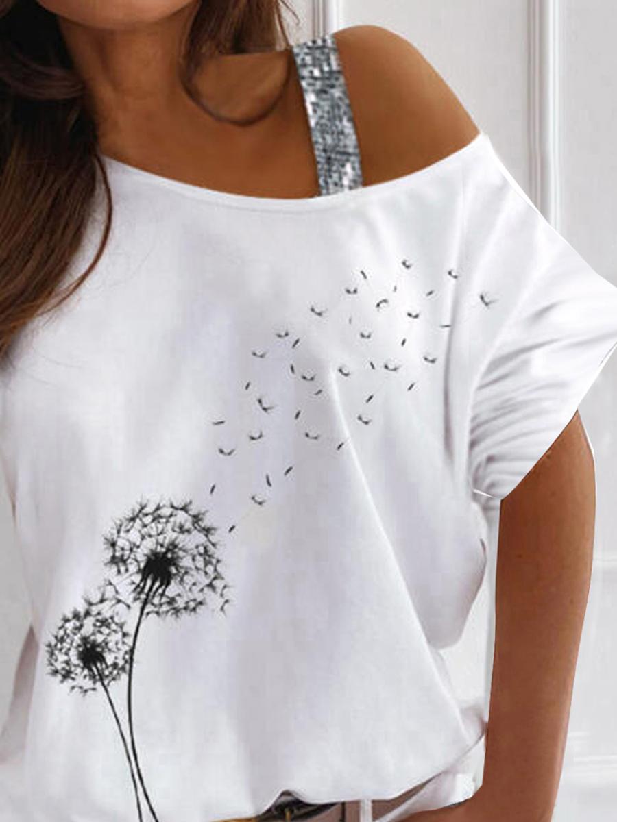 Casual Dandelion Print Off Shoulder T-shirt
