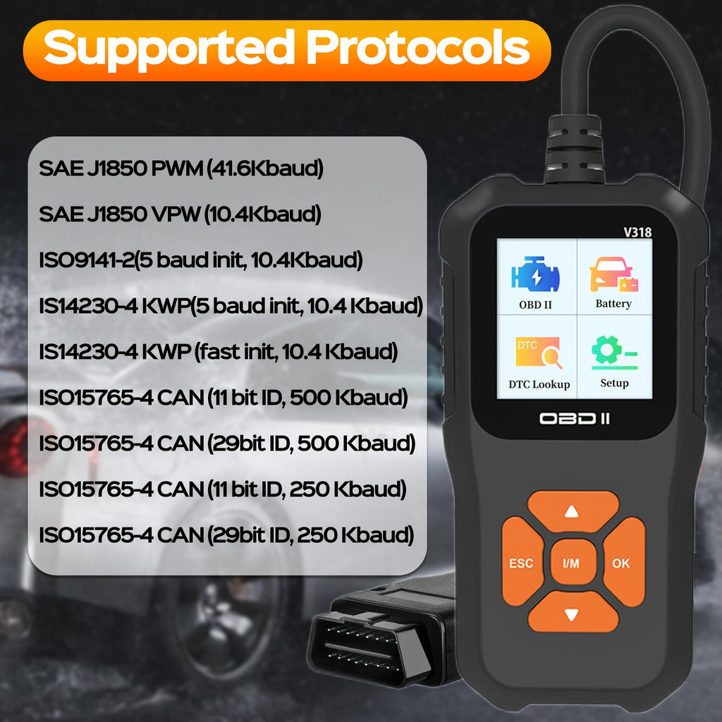 OBD2 Car Scanner Diagnostic Scan Tool V318-2,  Color ScreenVehicle Fault Code Reader , Auto Read Fault Code Check Engine Light For OBDII Protocol Cars