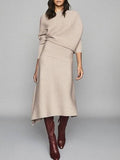 Ladies' Elegant And Simple Asymmetric Shawl-style Woolen Half Skirt Suit