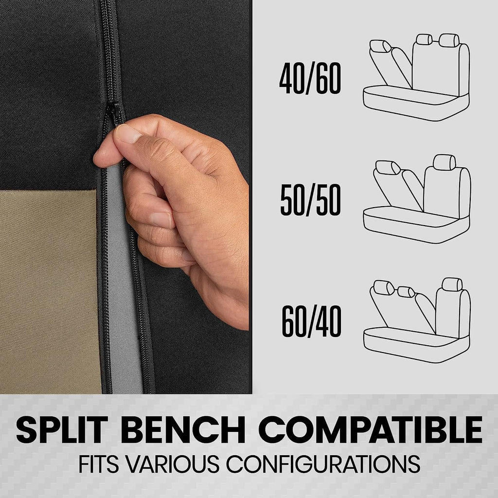 BDK PolyPro Seat Covers Full Set in Beige on Black – Front and Rear Split Bench Seat Covers for Cars, Easy to Install , Car Accessories for Auto Trucks Van SUV