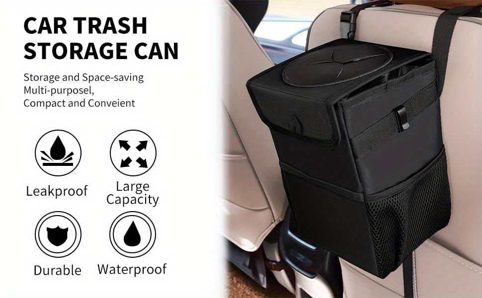 Keep Your Car Clean &amp; Organized - ZukMi Car Trash Can With Lid &amp; StoraPockets!