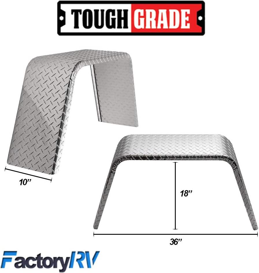 ToughGrade 2-Pack Aluminum Diamond Plate Trailer Fender | Flat Top Trailer Fender 10" X 36" X 18" | Car Hauler Trailers | Cargo Trailers | Landscape Trailers