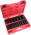 K Tool International 1/2" Drive SAE Deep Impact Socket Set; 19 Pieces, Heat Treated Chrome-Moly Steel, Laser Engraved; KTI33202
