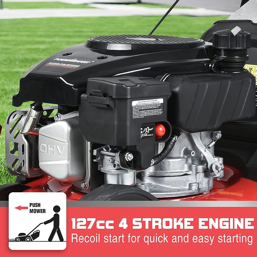 PowerSmart Push Lawn Mower Gas Powered - 17 Inch, 127CC 4-Stroke Engine, 5 Hight Positions Adjustable, (1.18''-3.0''), 3 in 1 with Bag