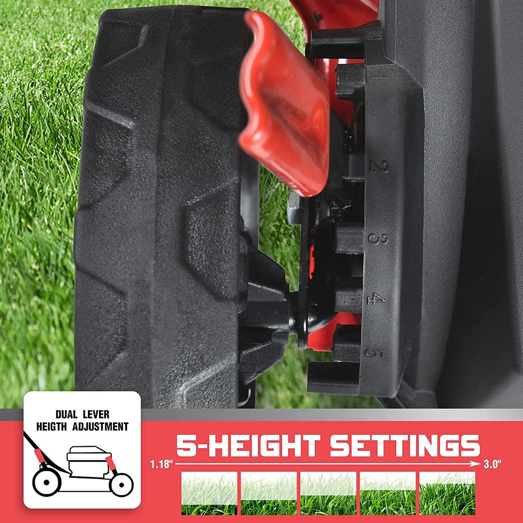 PowerSmart Push Lawn Mower Gas Powered - 17 Inch, 127CC 4-Stroke Engine, 5 Hight Positions Adjustable, (1.18''-3.0''), 3 in 1 with Bag