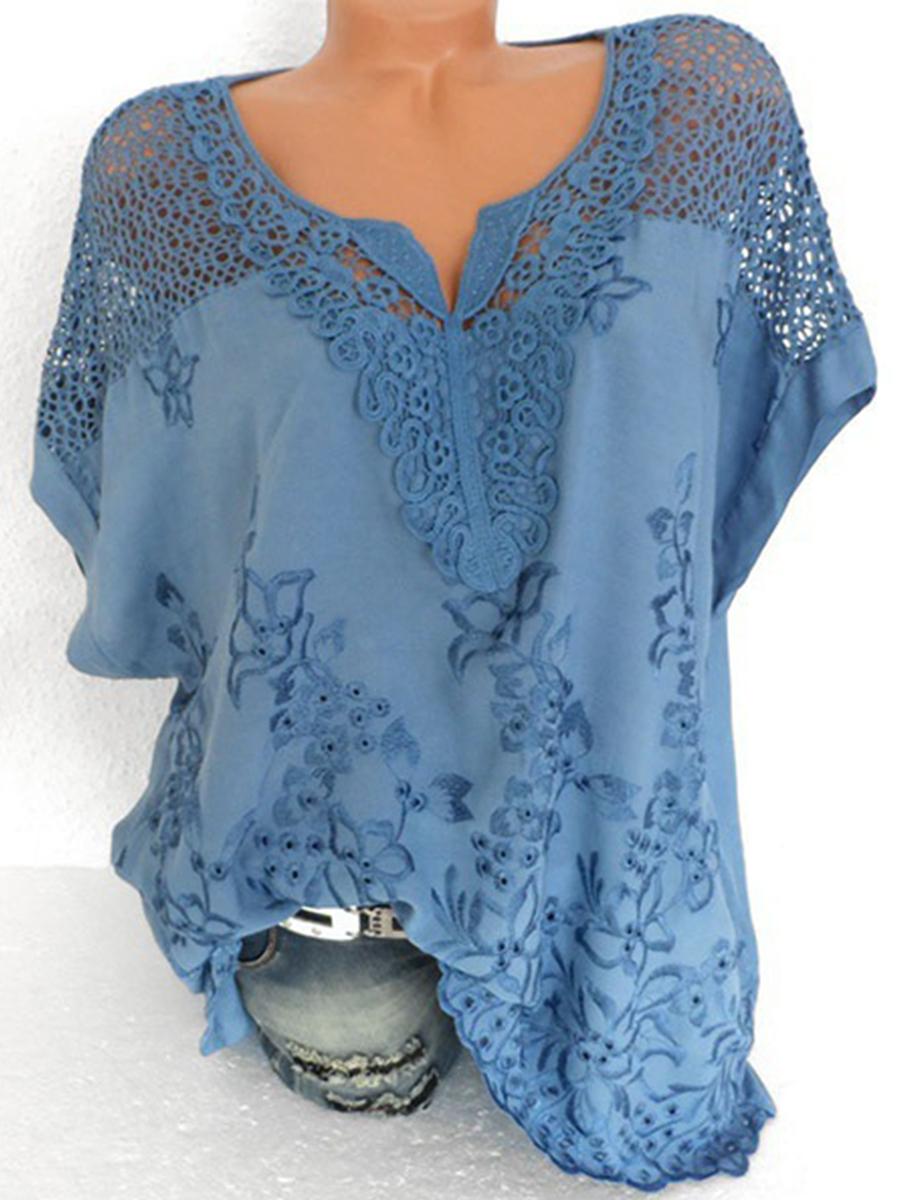 Blouses Brodées À Col En V Avec Patchework
