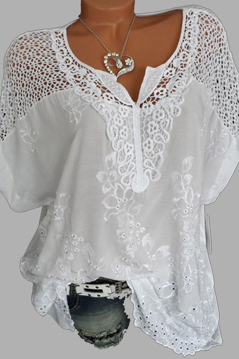 Blouses Brodées À Col En V Avec Patchework