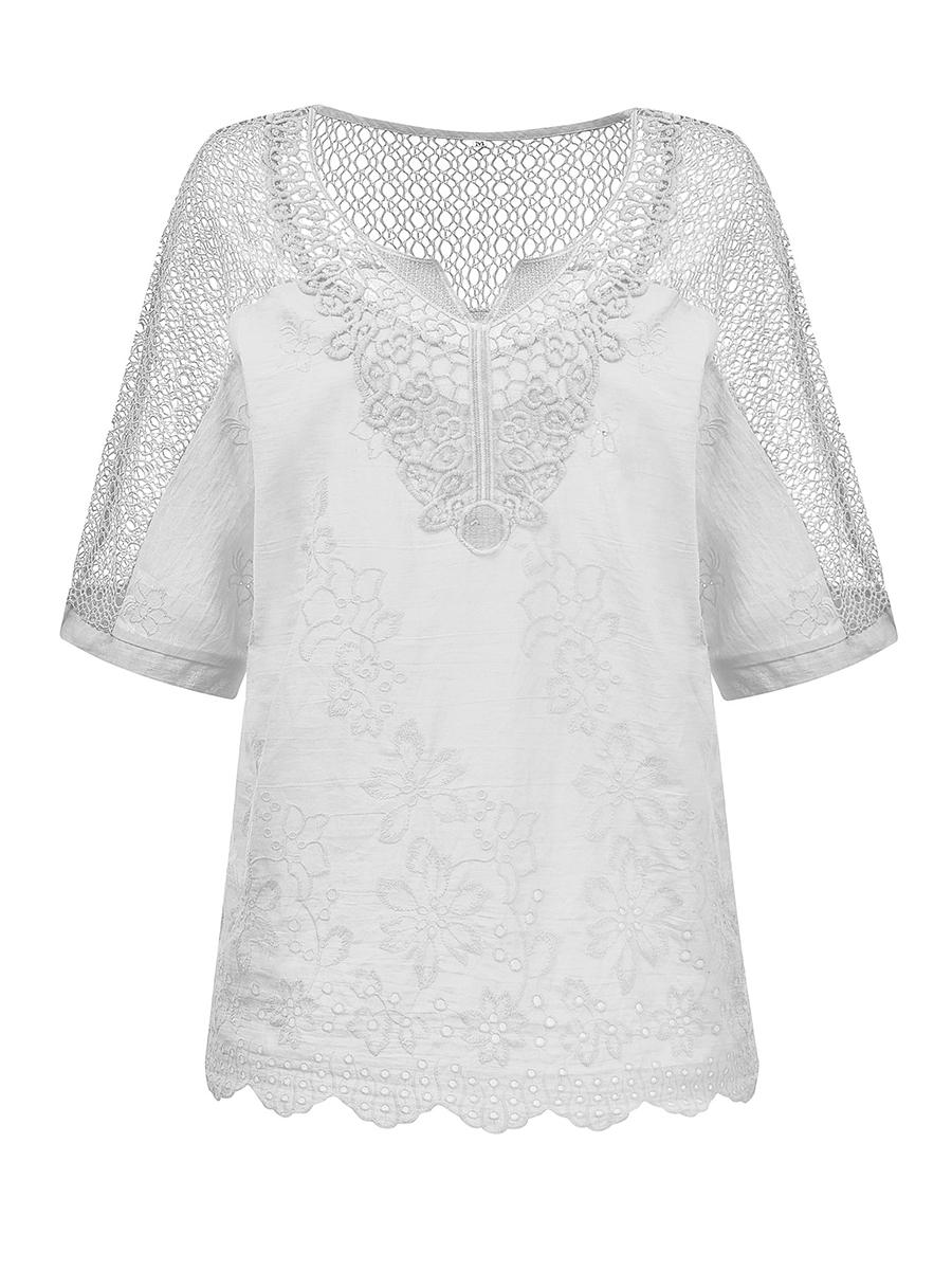 Blouses Brodées À Col En V Avec Patchework