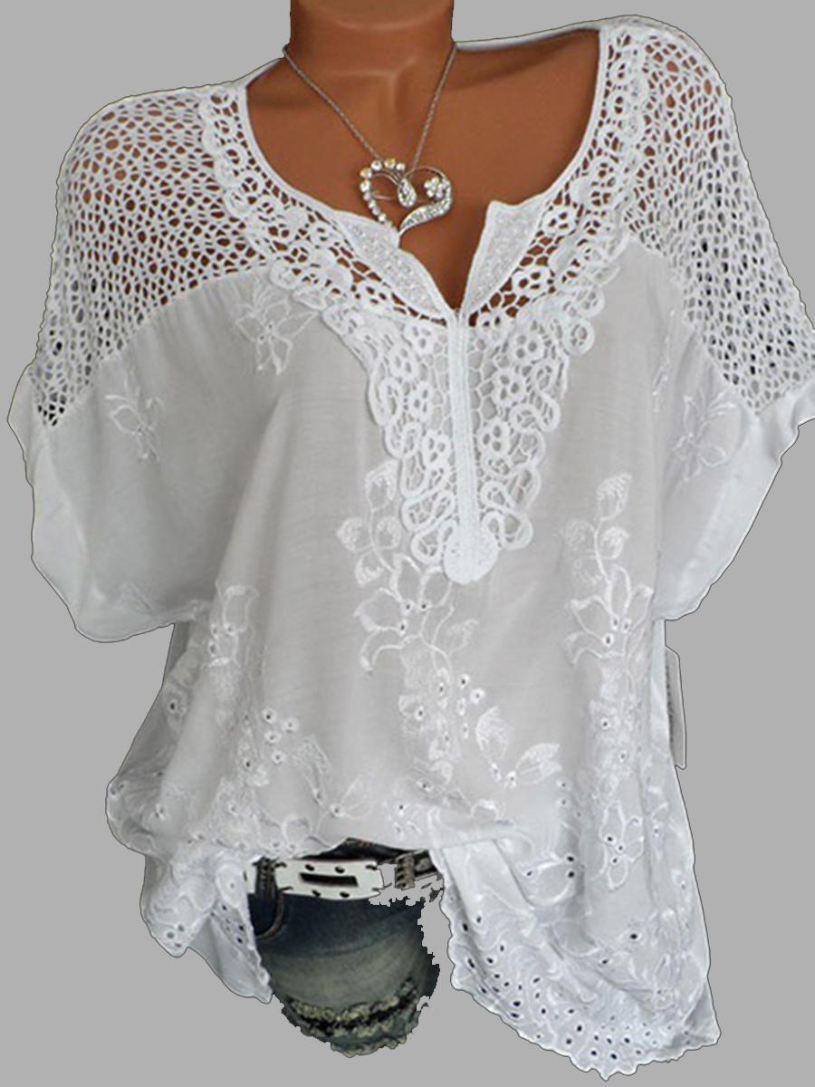 Blouses Brodées À Col En V Avec Patchework