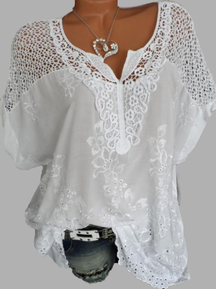 Blouses Brodées À Col En V Avec Patchework
